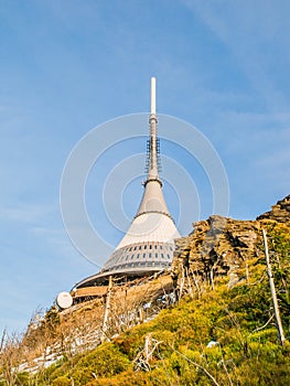 Jested - unique architectural building. Hotel and TV transmitter on the top of Jested Mountain, Liberec, Czech Republic