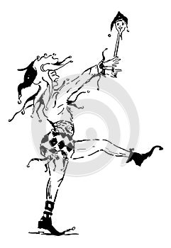 Jester Clown Black and White Vector Illustration