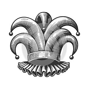 Jester Hat engraving sketch raster illustration