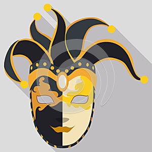 Jester mask in Volto and flat style with long shadow, Vector illustration photo