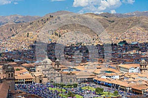 Jesuit Church and Main Square of Cusco from San Cristobal church, Peru