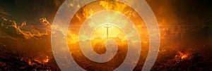 Jesus as a beacon of hope, radiating light and salvation to humanity in times of darkness. Generative AI