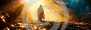 Jesus as a beacon of hope, radiating light and salvation to humanity in times of darkness. Generative AI