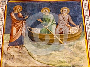 Jesus Calling Peter Medieval Fresco Church San Gimignano Tuscany