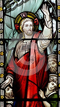 Jesus calming the storm in stained glass