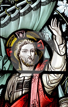 Jesus calming the storm in stained glass photo