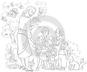 Jesus With Children. Coloring page