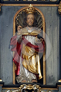 Jesus Christ the Almighty, statue on the pulpit in the Church of Saint Catherine of Alexandria in Zagreb