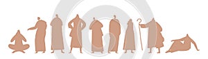 Jesus Christ Apostles Silhouettes Characters Set. Early Christianity Follower Group. Cartoon People Vector Illustration