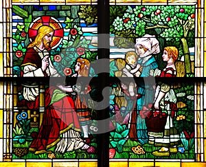 Jesus Christ blessing children (stained glass window)