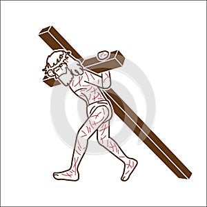 Jesus Christ carrying cross cartoon graphic