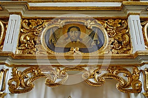 Jesus Christ in the church - orthodox monastery Bujoreni, landmark attraction in Romania