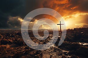 Jesus Christ cross Easter resurrection concept Christian cross on a background with dramatic