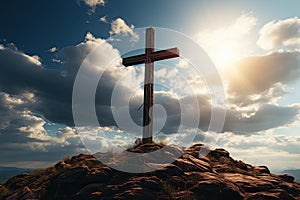 Jesus Christ cross Easter resurrection concept Christian cross on a background with dramatic