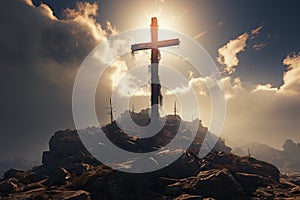 Jesus Christ cross Easter resurrection concept Christian cross on a background with dramatic