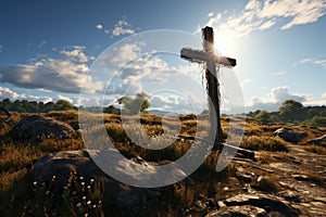 Jesus Christ cross Easter resurrection concept Christian cross on a background with dramatic