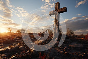 Jesus Christ cross Easter resurrection concept Christian cross on a background with dramatic