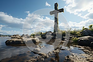 Jesus Christ cross Easter resurrection concept Christian cross on a background with dramatic