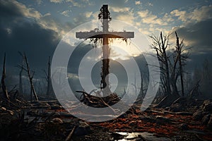 Jesus Christ cross Easter resurrection concept Christian cross on a background with dramatic