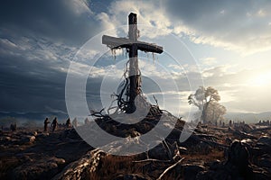 Jesus Christ cross Easter resurrection concept Christian cross on a background with dramatic