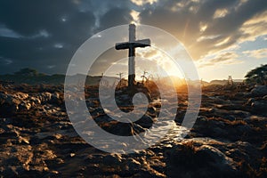 Jesus Christ cross Easter resurrection concept Christian cross on a background with dramatic