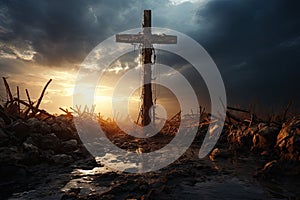 Jesus Christ cross Easter resurrection concept Christian cross on a background with dramatic