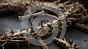 Jesus Christ cross, nail and crown of thorns