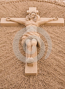 Jesus Christ on the Cross Sand Sculpture.