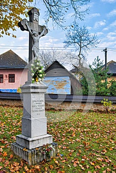 Jesus Christ on the cross sculpture in Hervartov near wooden church