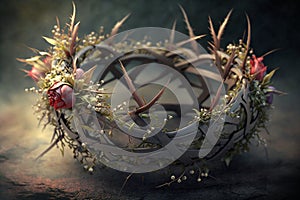 Jesus Christ with Crown of Thorns. Easter, Crucification or Resurrection concept. He is Risen. Religious. easter and photo