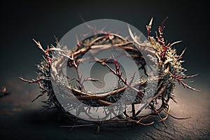 Jesus Christ with Crown of Thorns. Easter, Crucification or Resurrection concept. He is Risen. Religious. easter and photo
