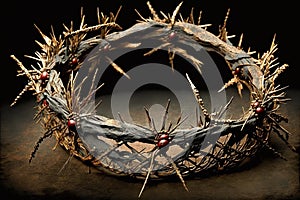 Jesus Christ with Crown of Thorns. Easter, Crucification or Resurrection concept. He is Risen. Religious. easter and photo