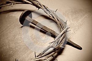 Jesus Christ crown of thorns and nail photo