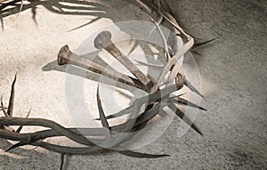 Jesus Christ Crown of Thorns and Nails 3D Rendering