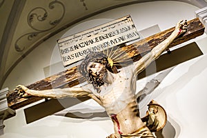 Jesus Christ crucifixion inside of an abbey