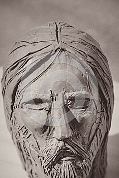 Jesus Christ face clay sculpture