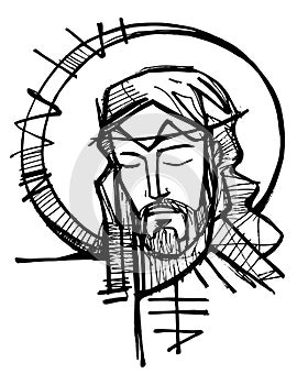 Jesus Christ Face ink illustration