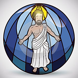 Jesus Christ Figure in Stained Glass, Vector Illustration