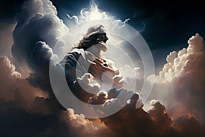 Jesus Christ, God, in the clouds, surrounded by clouds, Second Coming of Christ, Christian illustration