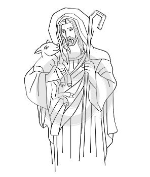 Jesus Christ is the good shepherd, art sketch or drawing