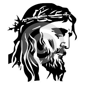 Jesus Christ. Hand drawn vector illustration. Black silhouette svg of Jesus, laser cutting cnc.