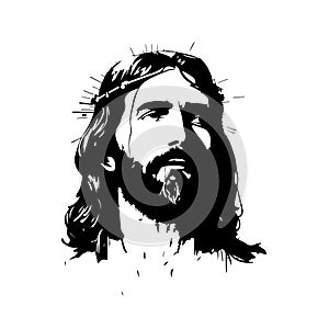 Jesus Christ. Hand drawn vector illustration. Black silhouette svg of Jesus, laser cutting cnc.