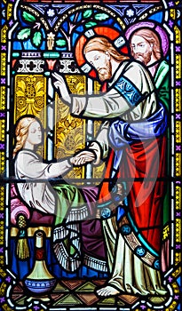 Jesus Christ Healing Stained Glass Window