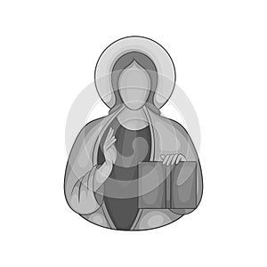 Jesus Christ icon, black monochrome style