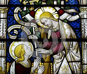 Jesus Christ and Mary Magdalene in stained glass photo