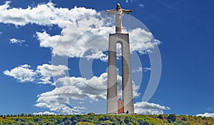 Jesus Christ monument by Tagus river in Lisbon, Portugal
