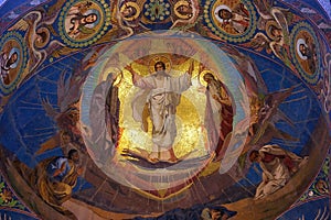 Jesus Christ mosaic in orthodox Church of the Savior temple, Saint Petersburg, Russia