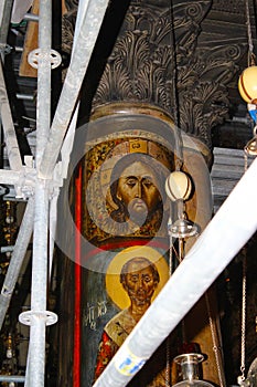 Jesus Christ on the Pillar in The magnificent Basilica of Christâ€™s Nativity in Bethlehem