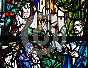 Jesus Christ preaching (stained glass window)