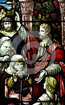 Jesus Christ preaching (stained glass window)
